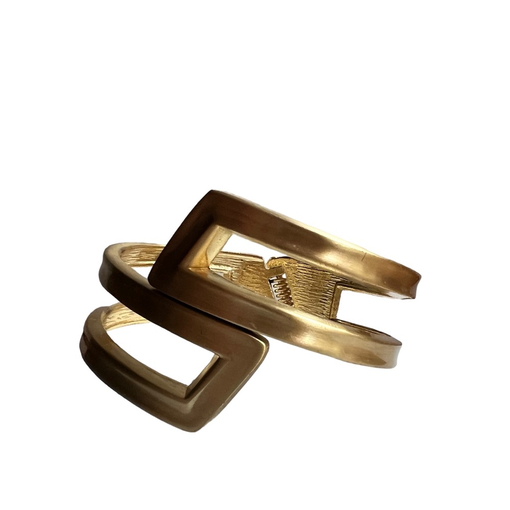 Gold Tone Satin finish Hinged‎ bangle Bracelet - Picture 6 of 6